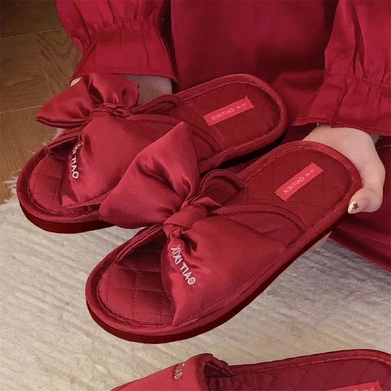 SHIGUDE Cotton Linen Blend Slippers Unisex Red-9