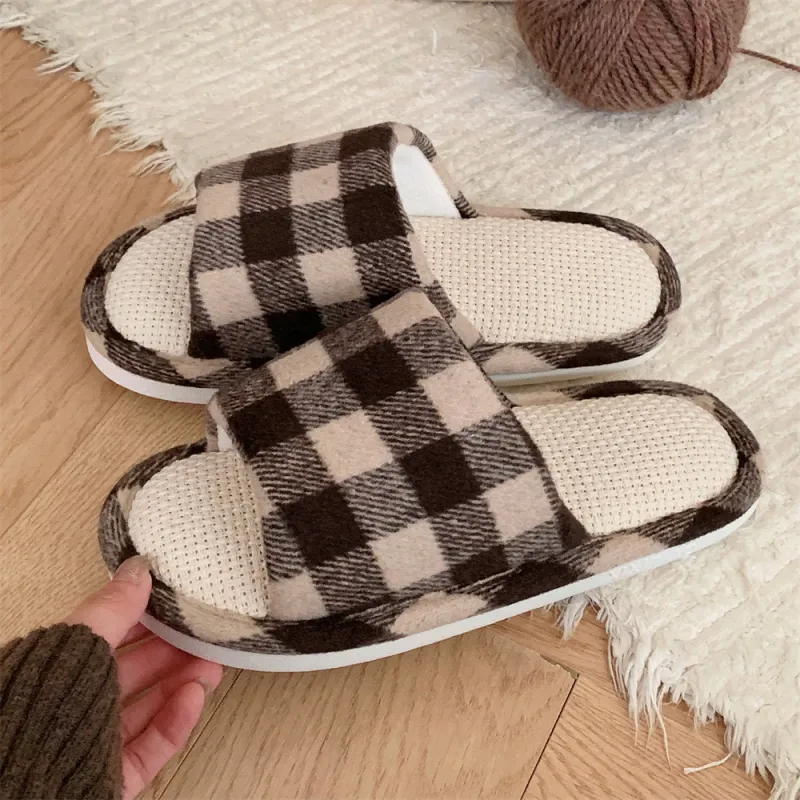 SHIGUDE Linen Slippers Women's Black-16