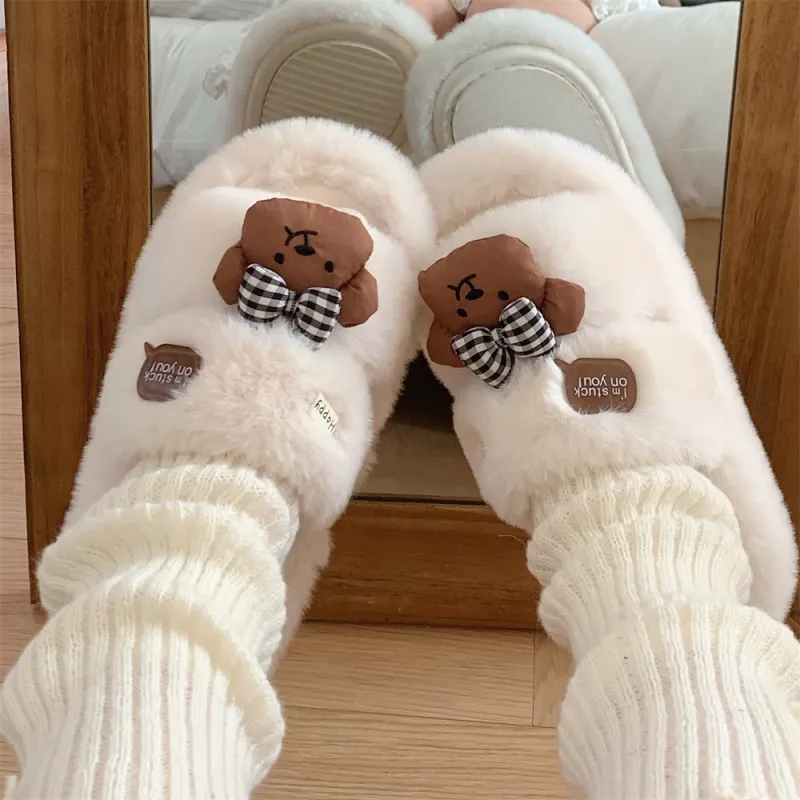 SHIGUDE Cotton Slippers Women's Brown/White-8