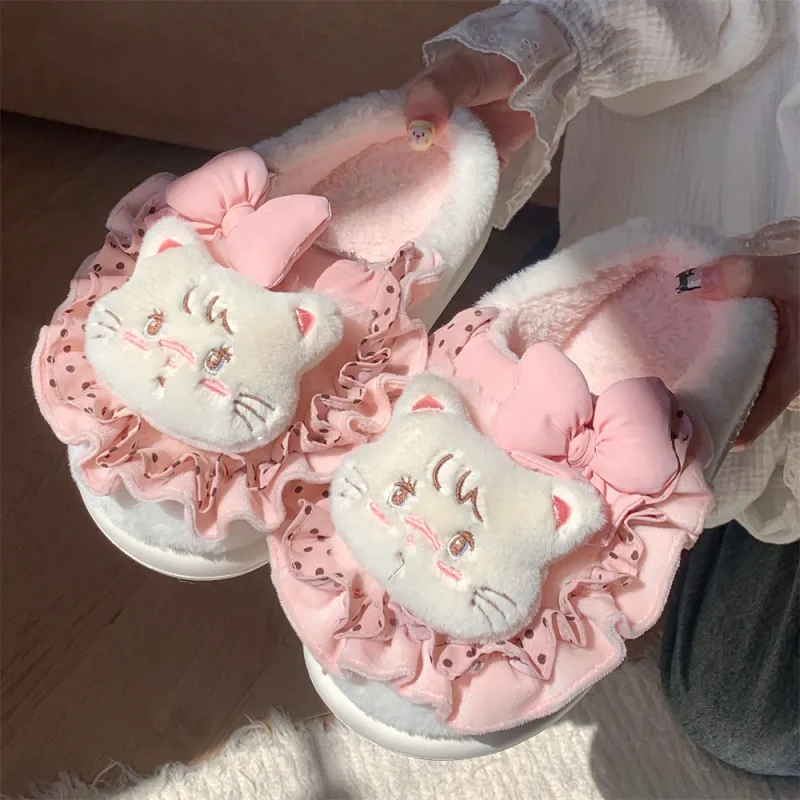 SHIGUDE x MIKKO Indoor Fleece Lined Cotton Slippers Women's Pink-3