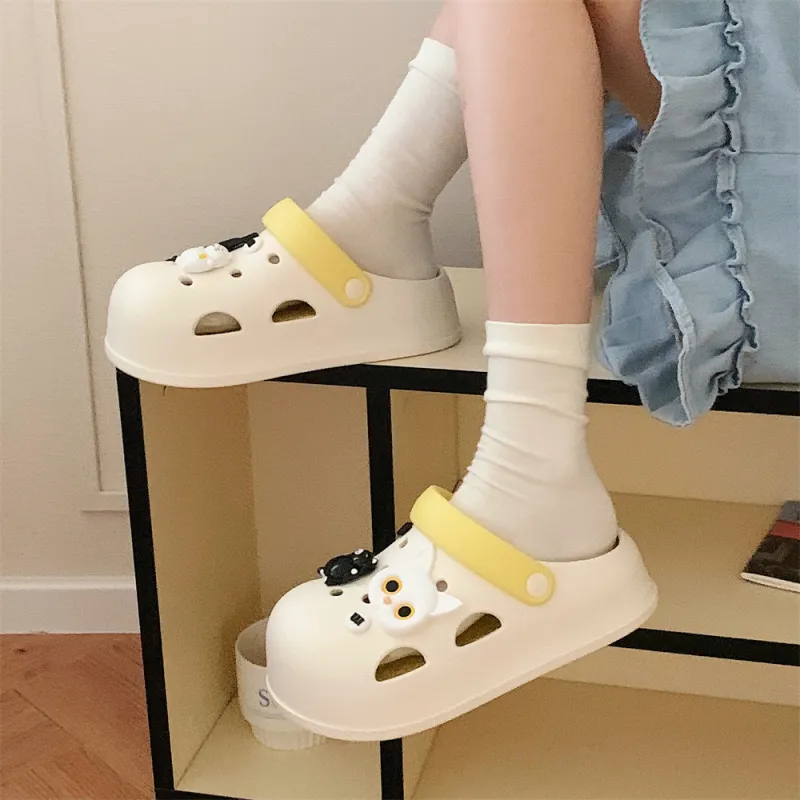 SHIGUDE Sandal Slippers Women's, White Yellow-5