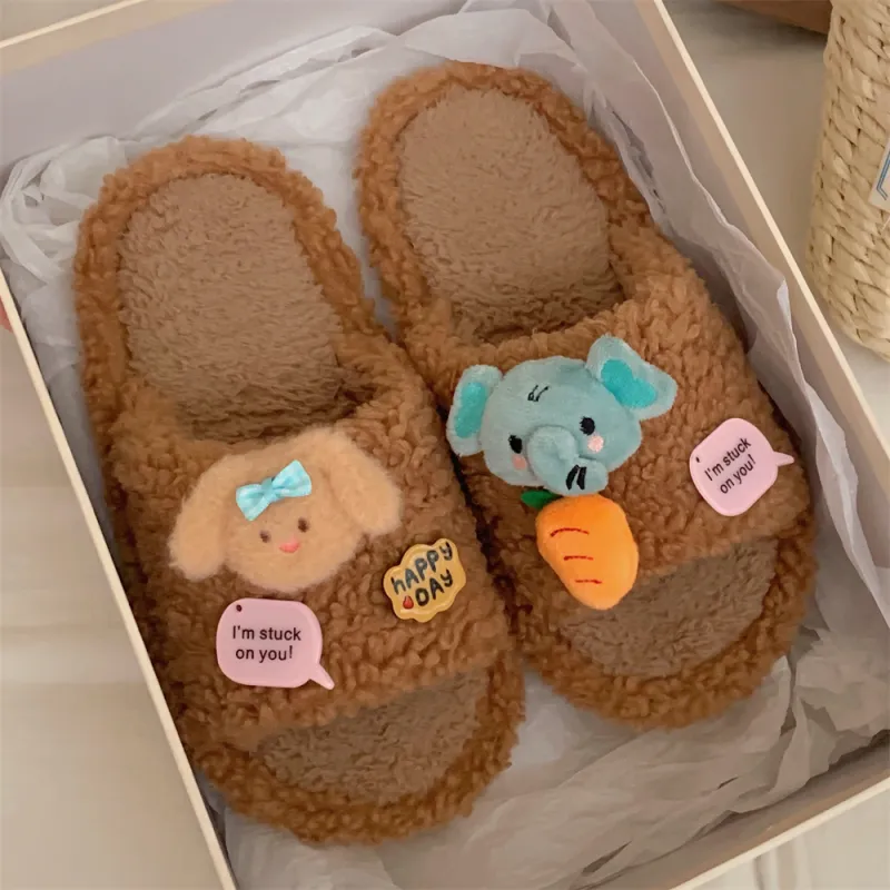 SHIGUDE Indoor Cotton Slipper Shoes Women's Brown-3