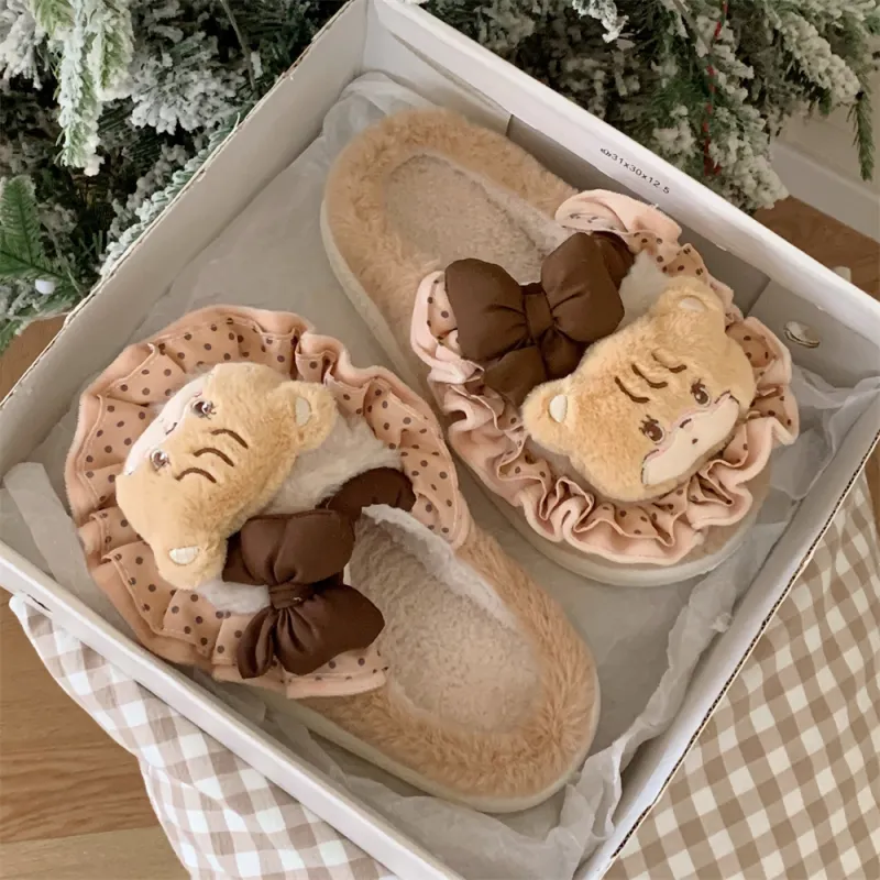 SHIGUDE x MIKKO Cotton Slippers Women's Brown-4