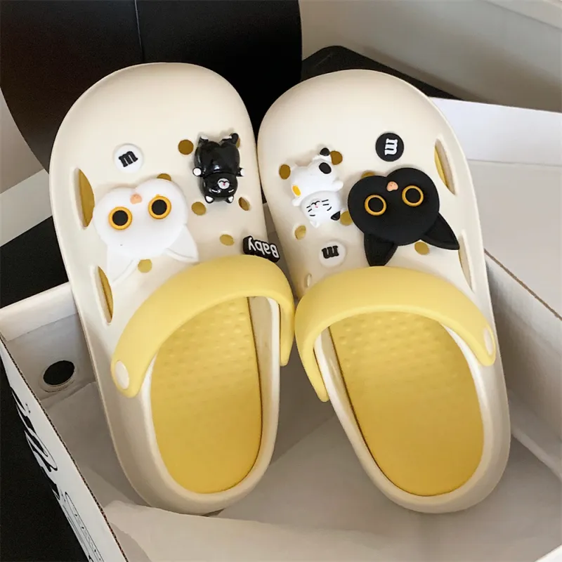SHIGUDE Sandal Slippers Women's, White Yellow-2