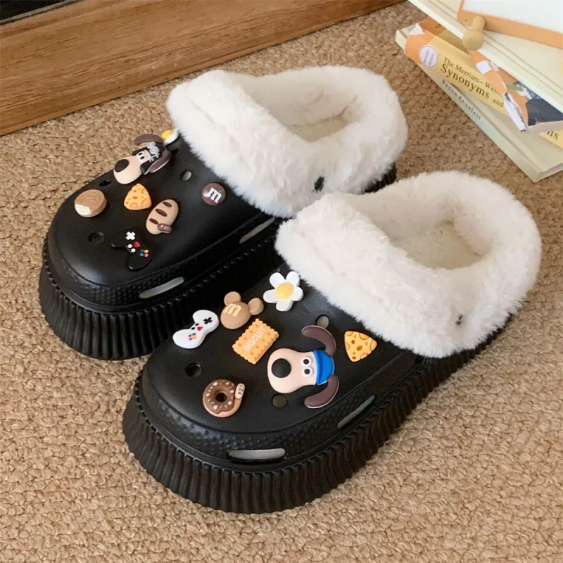 SHIGUDE Cotton Slippers Women's Black-2