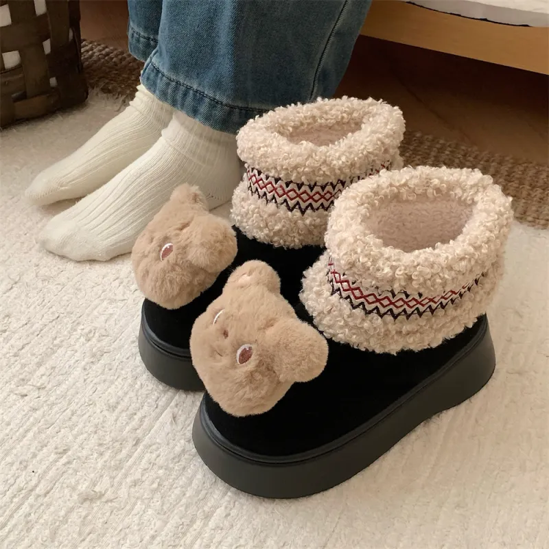 SHIGUDE Cotton Slippers Women's Black-2