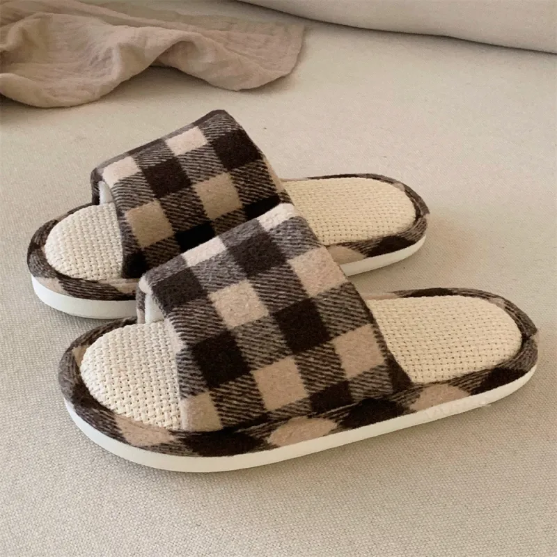 SHIGUDE Linen Slippers Women's Black-14