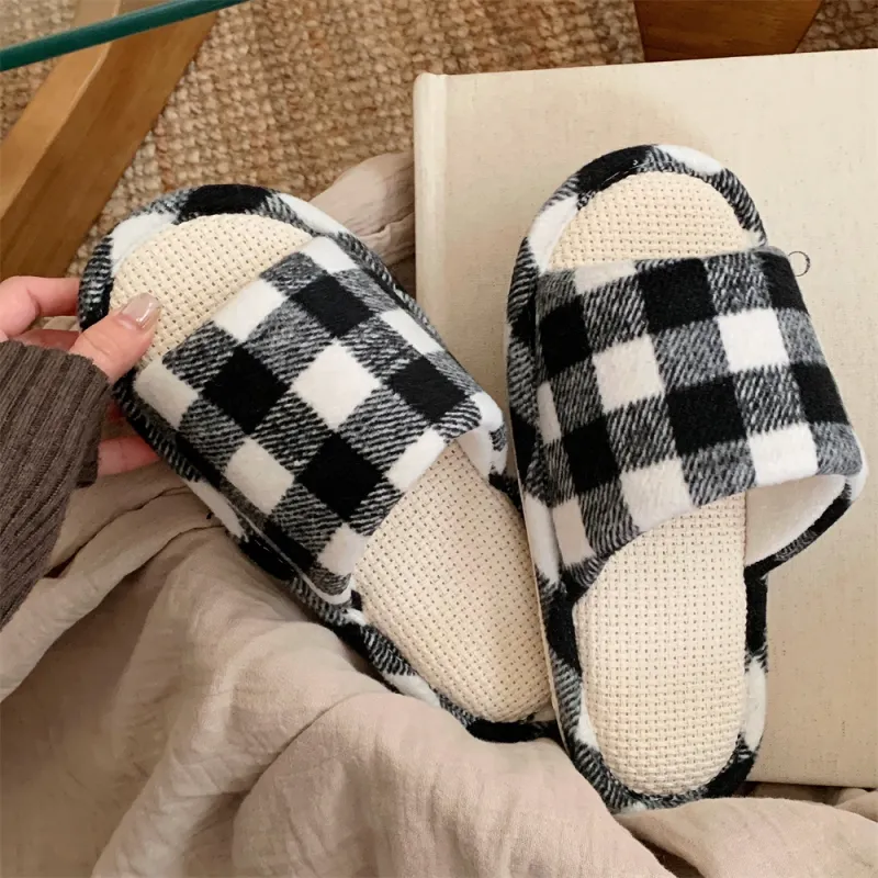 SHIGUDE Linen Slippers Women's Black-3