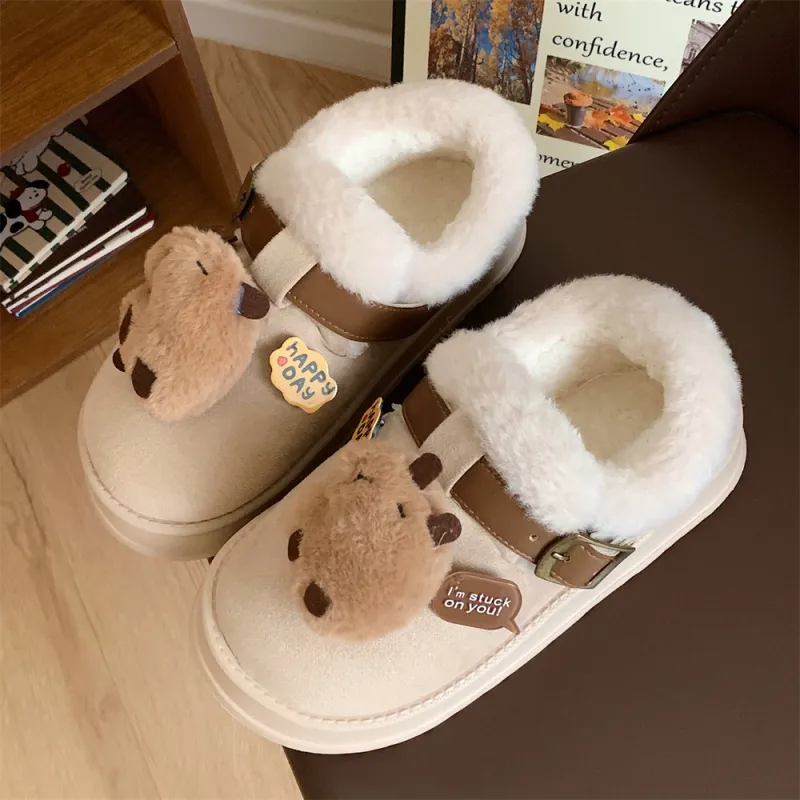 SHIGUDE Cotton Slippers Women's Brown-8