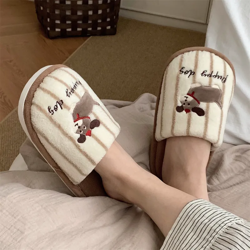 SHIGUDE Cotton Slippers Unisex Brown-3