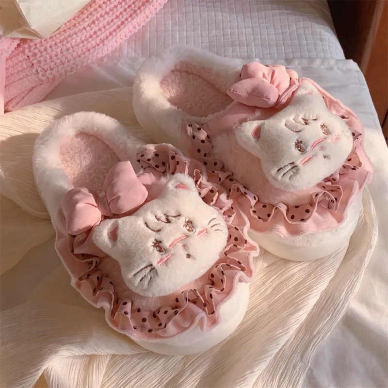SHIGUDE x MIKKO Indoor Fleece Lined Cotton Slippers Women's Pink-5