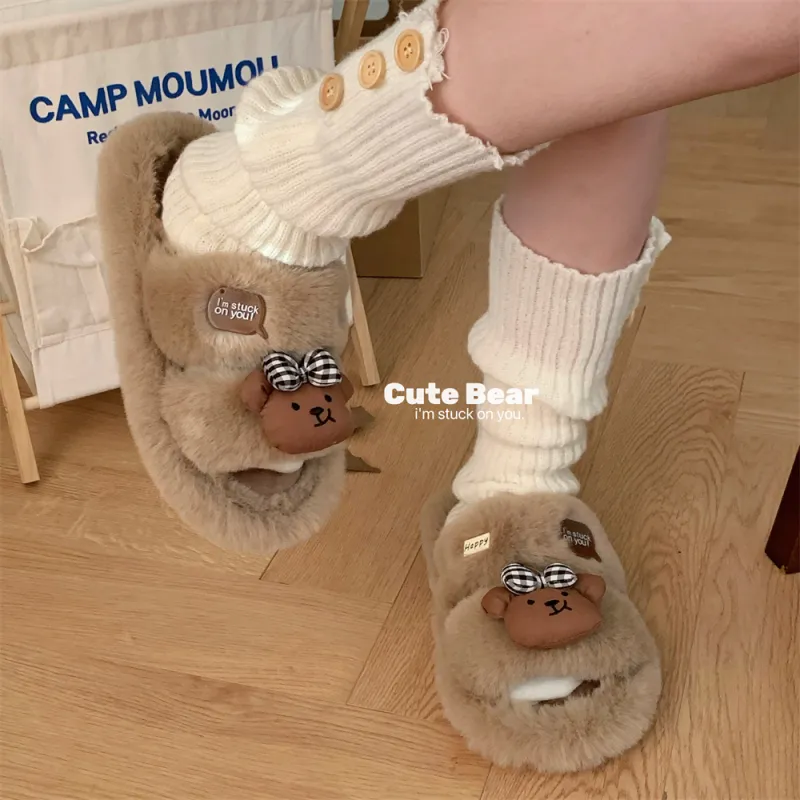 SHIGUDE Cotton Slippers Women's Brown/White-1