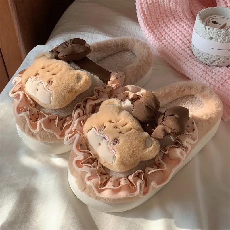SHIGUDE x MIKKO Cotton Slippers Women's Brown-3