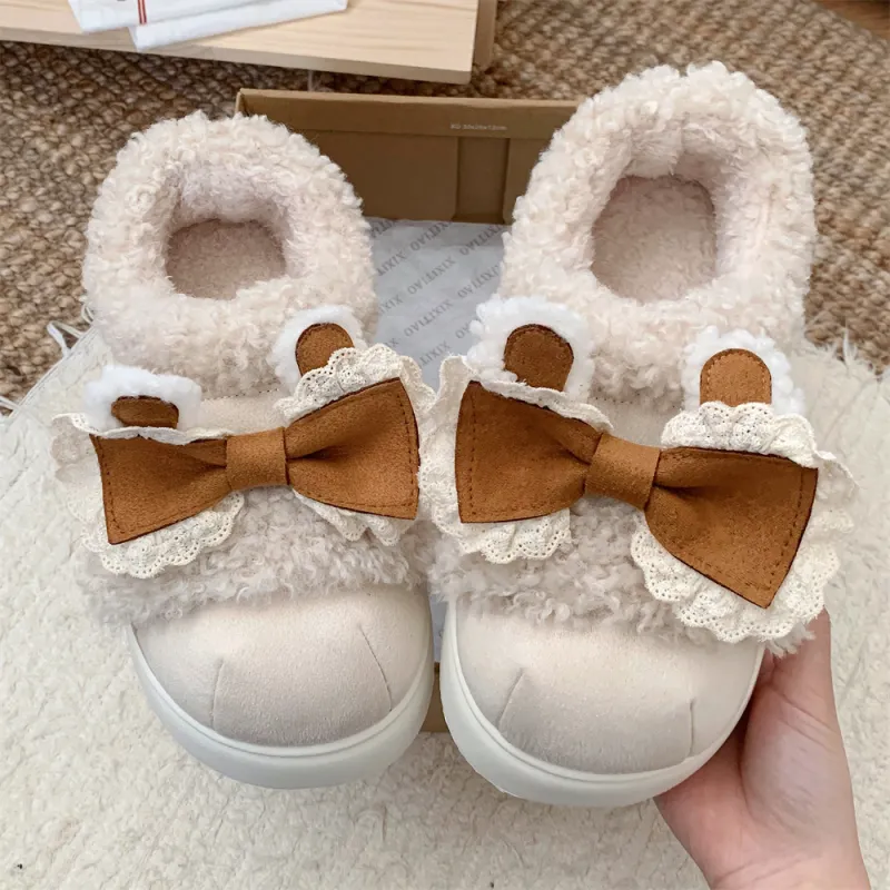 SHIGUDE Cotton Slippers Women's Beige-1