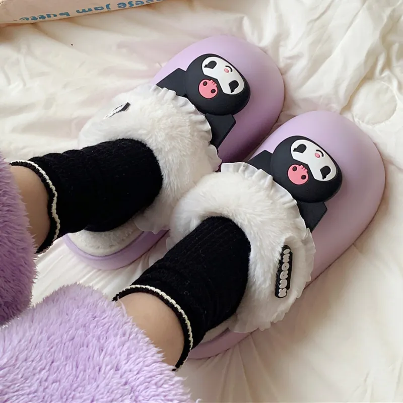 SHIGUDE x Sanrio Kulomi Indoor Cotton Slipper Women's, Purple-2