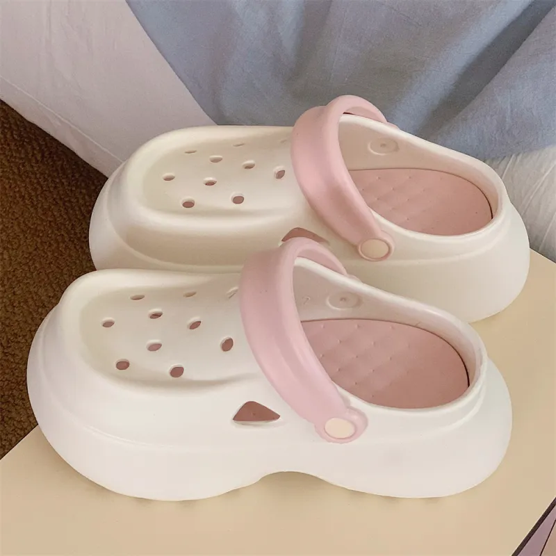 SHIGUDE Slippers Women's, White/Pink-3