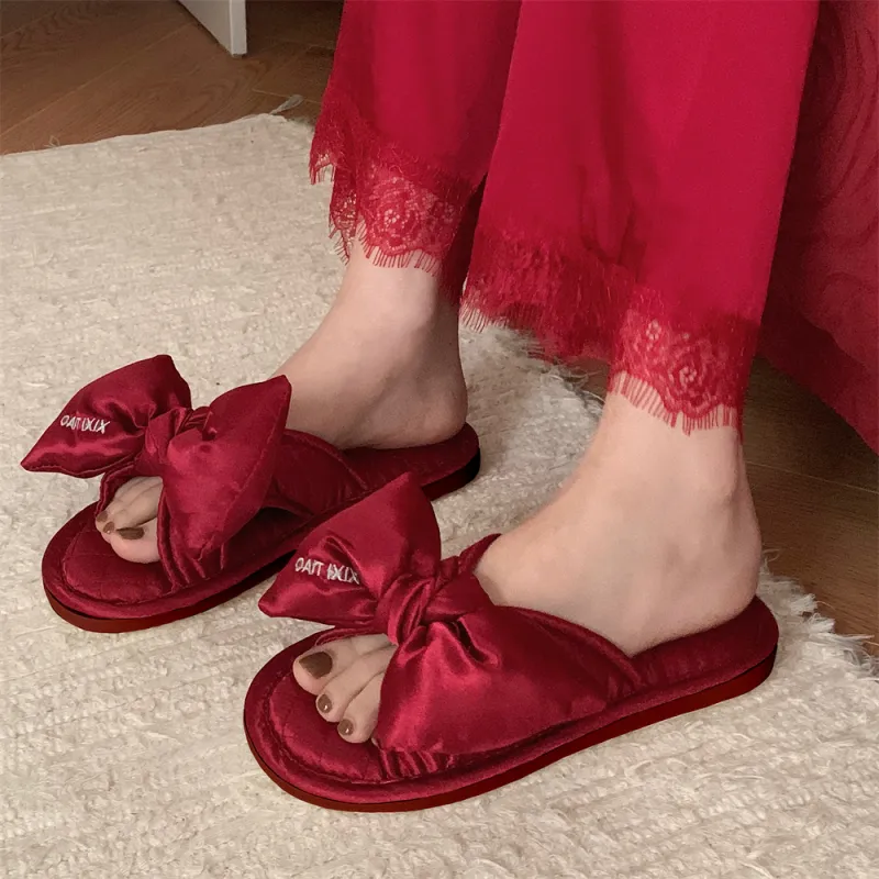 SHIGUDE Cotton Linen Blend Slippers Unisex Red-7