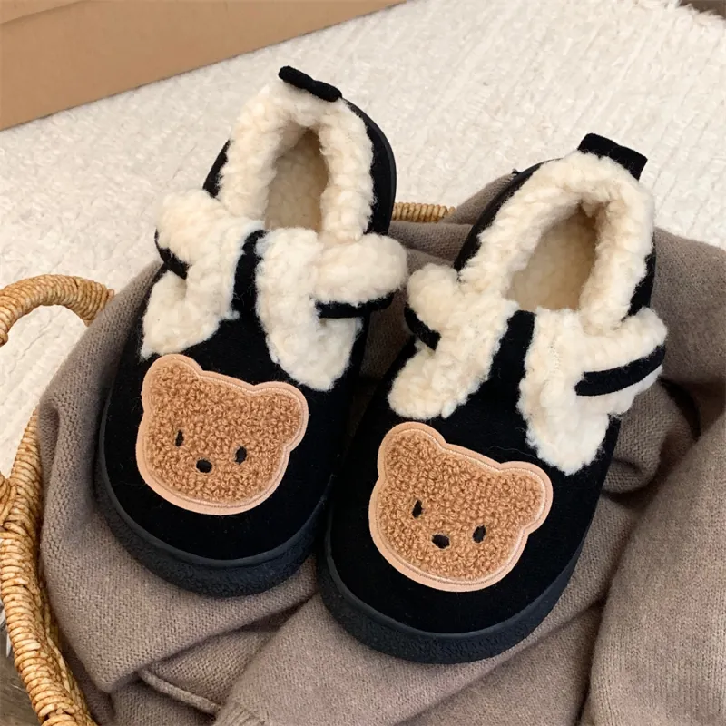 SHIGUDE Cotton Slippers Unisex Black-3