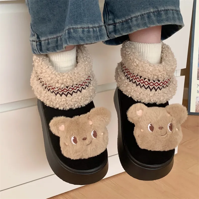 SHIGUDE Cotton Slippers Women's Black-4