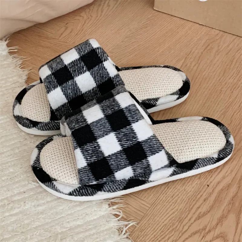 SHIGUDE Linen Slippers Women's Black-5