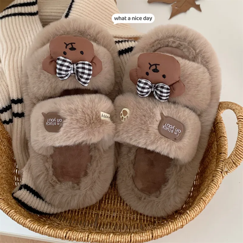 SHIGUDE Cotton Slippers Women's Brown/White-3