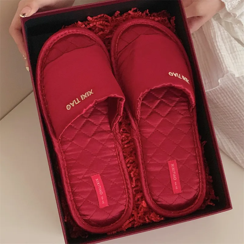SHIGUDE Cotton Linen Blend Slippers Unisex Red-4