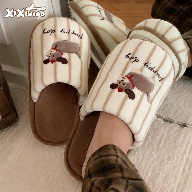 SHIGUDE Cotton Slippers Unisex Brown-2