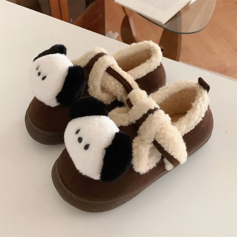 SHIGUDE Cotton Slippers Women's Dark Coffee-3