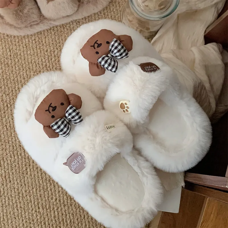 SHIGUDE Cotton Slippers Women's Brown/White-6