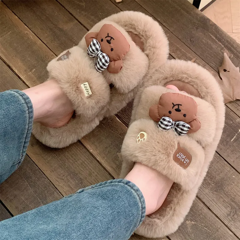 SHIGUDE Cotton Slippers Women's Brown/White-2