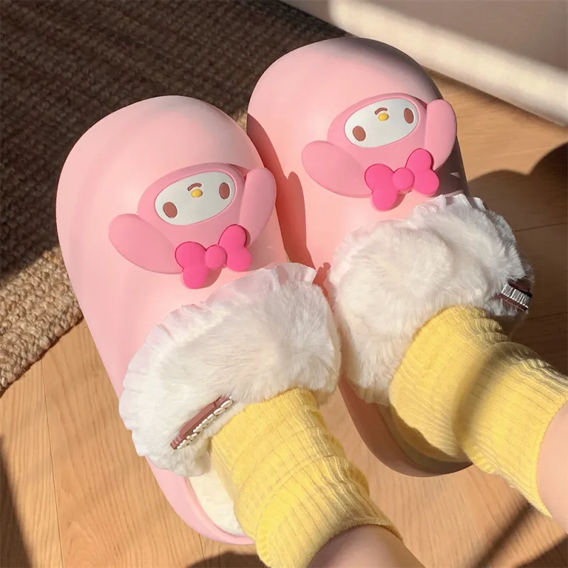 SHIGUDE x Sanrio Melodi Cotton Slippers Women's, Pink-2