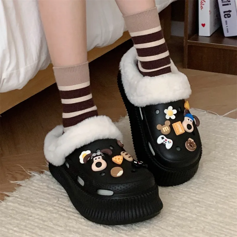 SHIGUDE Cotton Slippers Women's Black-4
