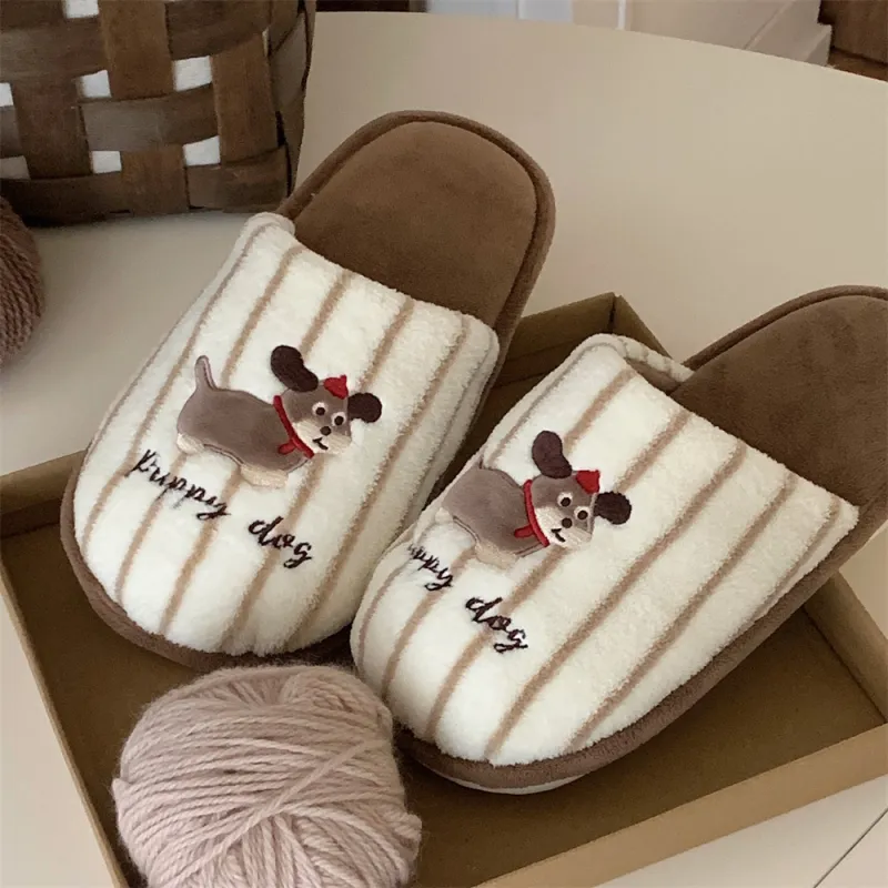 SHIGUDE Cotton Slippers Unisex Brown-5