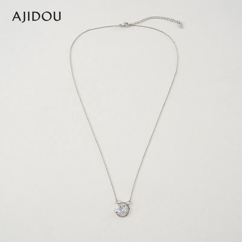 AJIDOU Sterling Silver Inlaid Necklaces Women's White-3