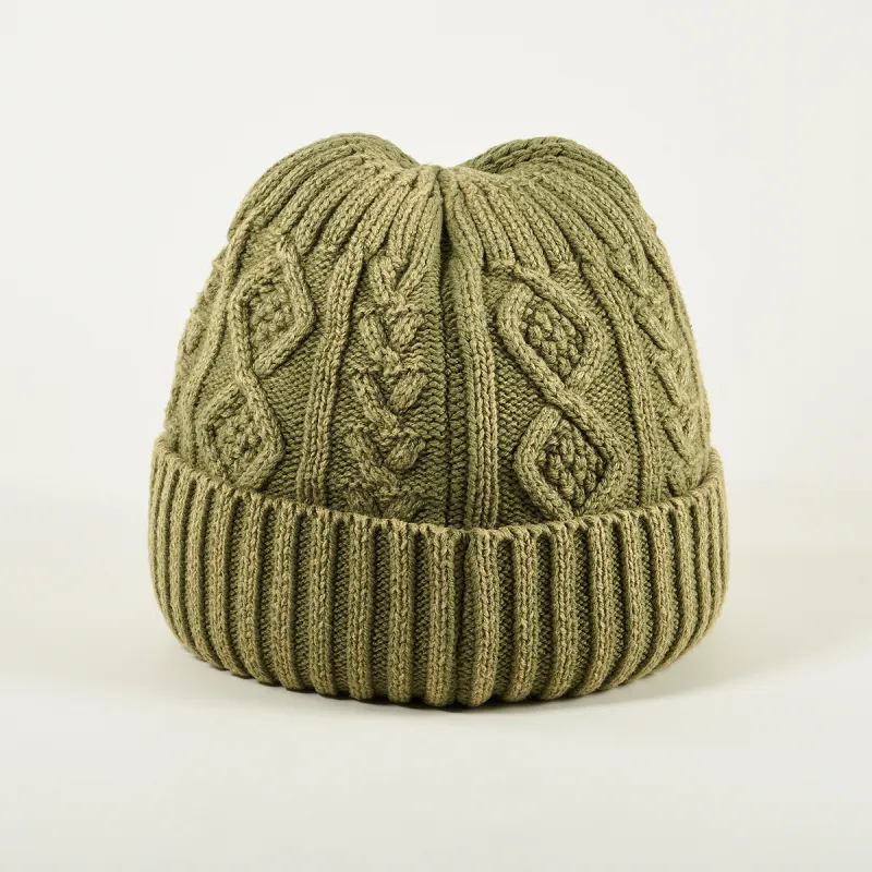 AJIDOU Cotton Beanies Women's Army Green-3