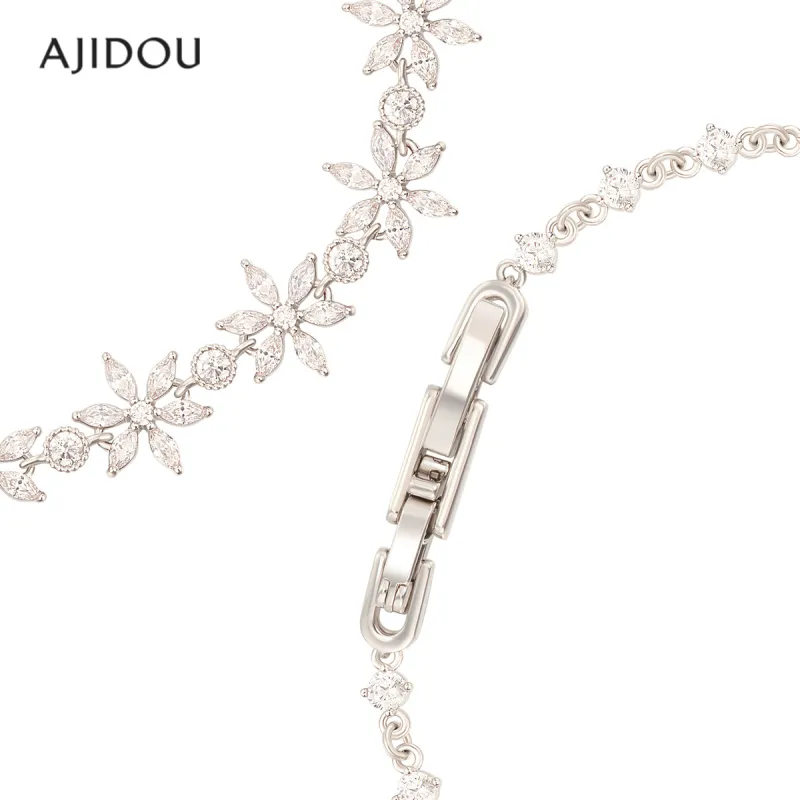 AJIDOU Cubic Zirconia+Copper Alloy Bracelets Women's Silver-4