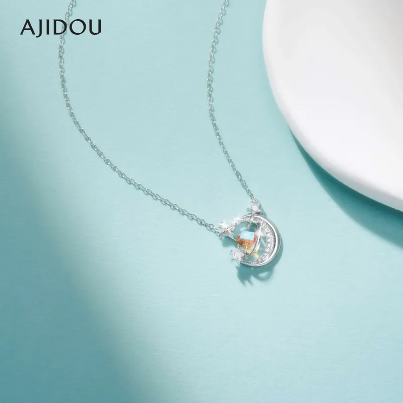 AJIDOU Sterling Silver Inlaid Necklaces Women's White-2