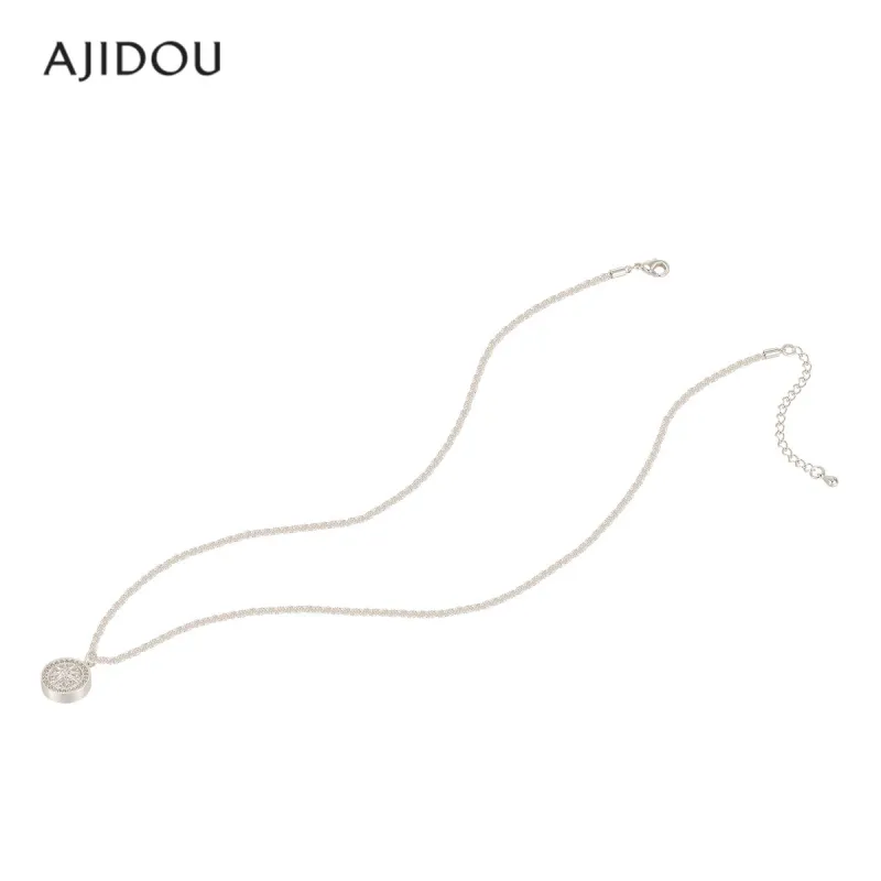 AJIDOU Round Diamond Pendant Inlaid Gemstone Necklaces Women's Silver Gold-2