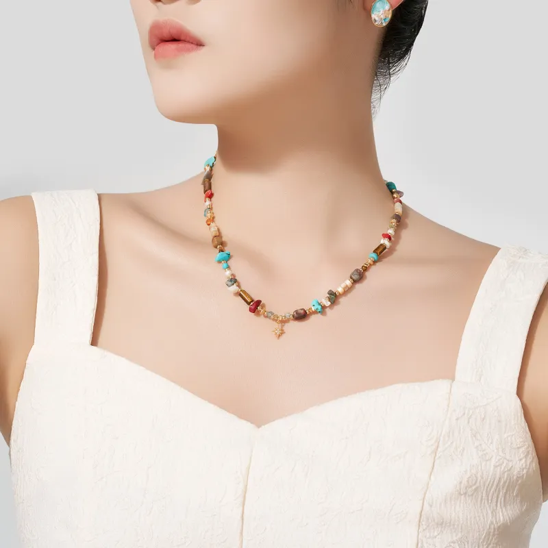 AJIDOU Natural Stone Multicolor Necklaces Women's-2