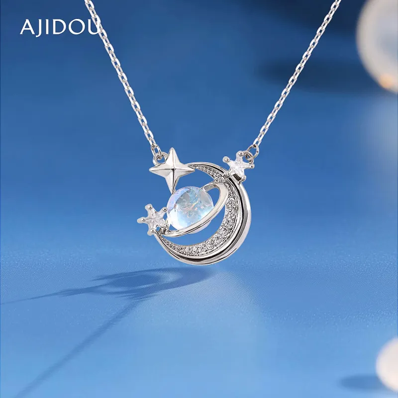 AJIDOU Sterling Silver Inlaid Necklaces Women's White-1