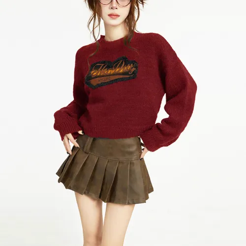 EVPGB Skirt Set Women's Christmas Burgundy Top+Coffee Skirt