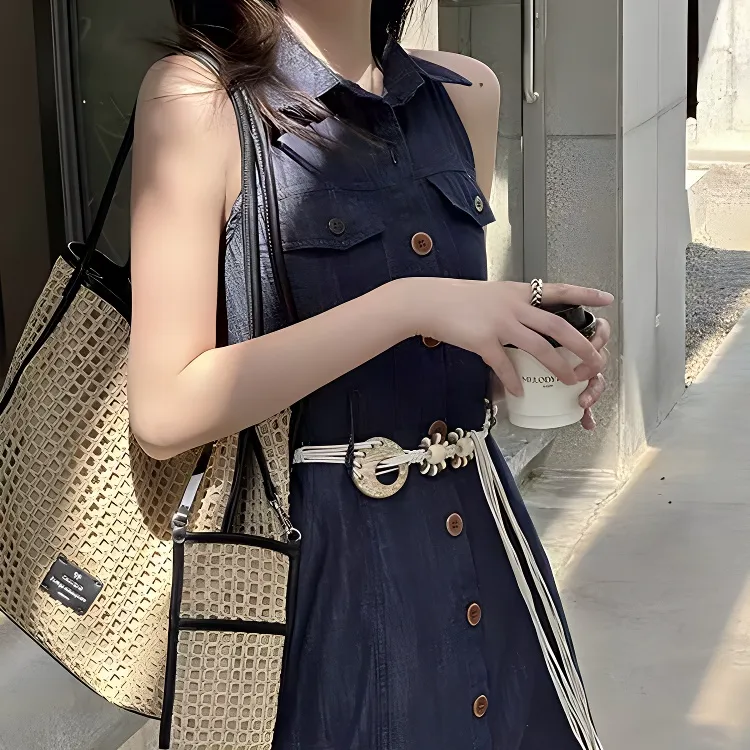 IQC Sleeveless Dresses Women's Blue-4