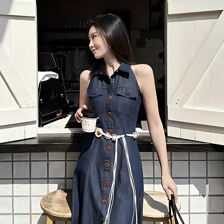 IQC Sleeveless Dresses Women's Blue-2