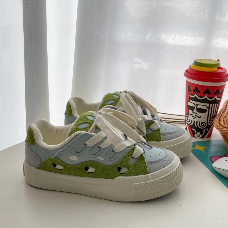 Kalinsd 1971 Anti Slip Wear Resistant Low Top Skateboard Shoes Women's Grassland Green-4