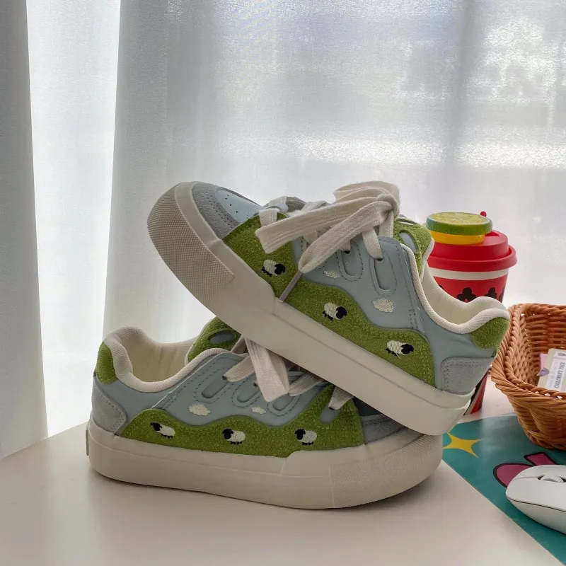 Kalinsd 1971 Anti Slip Wear Resistant Low Top Skateboard Shoes Women's Grassland Green-2