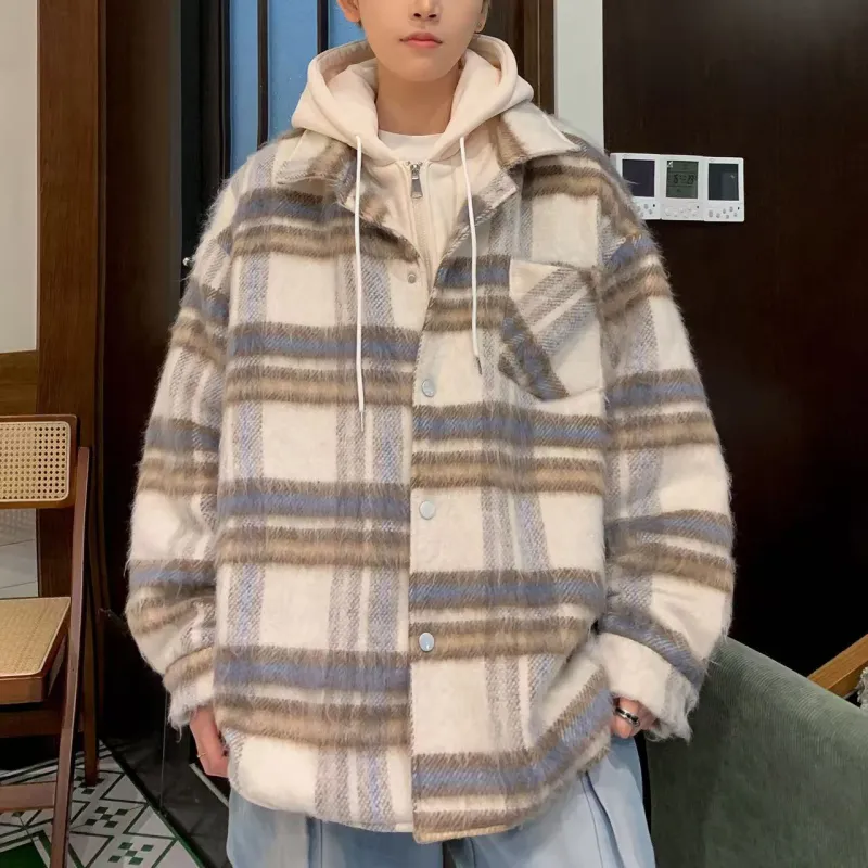 ACUOD BY CHANU Velvet feel Coat Unisex 1Purple Plaid-9