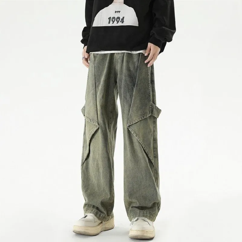 ACUOD BY CHANU Jeans Men's Spring Washable Distressed Design Bootcut Pants Trendy Brand Straight Fit Pants Unisex-2