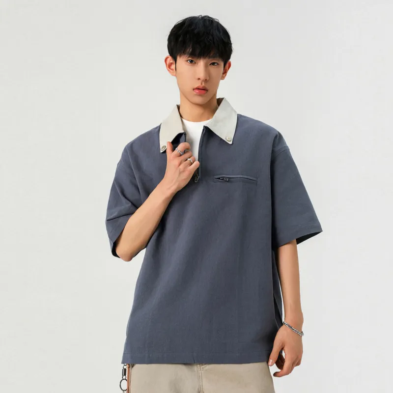 WELTER EXPERIMENT Polo Style Top Unisex Smoke Blue-9