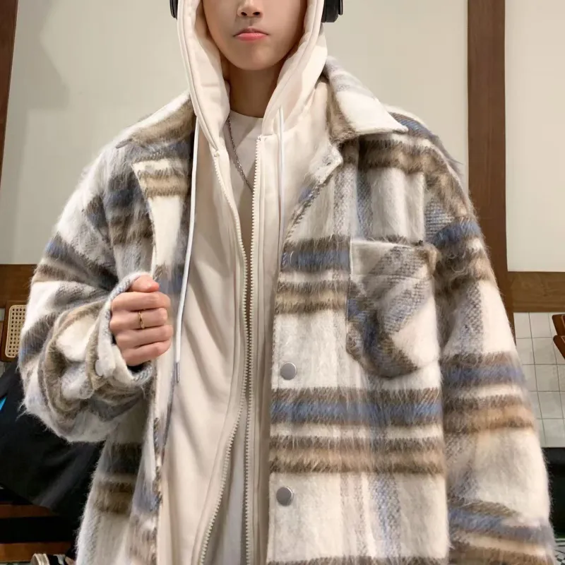ACUOD BY CHANU Velvet feel Coat Unisex 1Purple Plaid-8