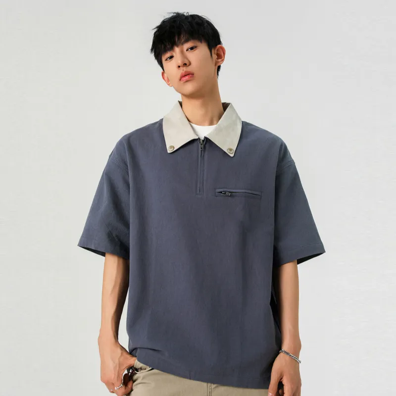 WELTER EXPERIMENT Polo Style Top Unisex Smoke Blue-8